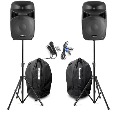 Portable PA Speaker System Bluetooth DJ Lights With Stands Microphone And Bag • £269