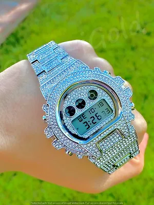 Men's Custom Fully Iced Bling Out Sport Digital Watch Cz Quality Stainless Steel • $87.99