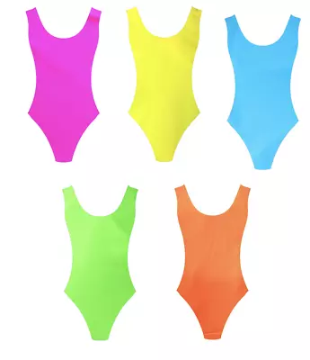 Ladies 80s Fluro Neon Aerobics Leotard Costume Party • $21.99