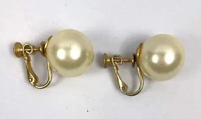 Vintage Marvella Earrings Button Faux Pearl Clip On Screw Back Sterling Silver • $17