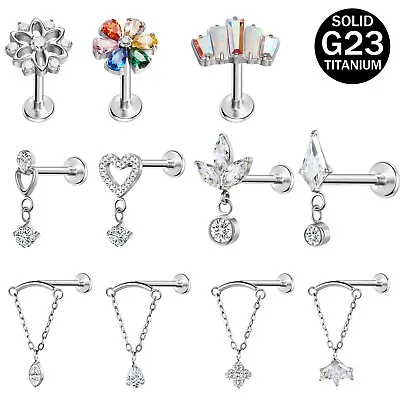 16G Titanium Steel Labret Lip Studs CZ Crystal Monroe Helix Ear Piercing Jewelry • $17.76