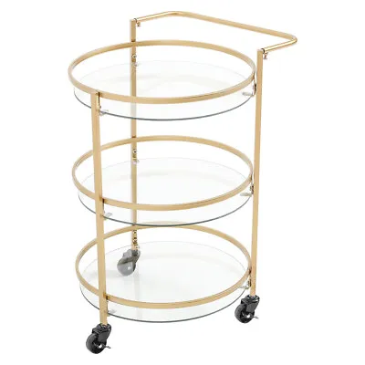 £38.99 • Buy Glass Drinks Trolley Gold With 3 Shelves Art Deco Mini Bar Cocktail Drink Table