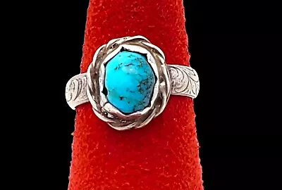 Vintage Native American Old Pawn Sterling Silver Turquoise Ring Sz 5 • $9.99