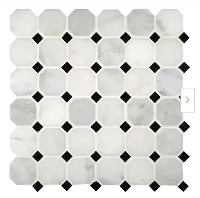 Greecian White Octagon 12”x12” Polished Marble Mesh-Mounted Mosaic Tile 1’ Sq • $19.99