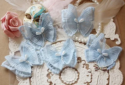 Butterfly Applique Bridal Evening Dress Lace Blue Embroidery Wedding Motif 4 Pcs • £4.99