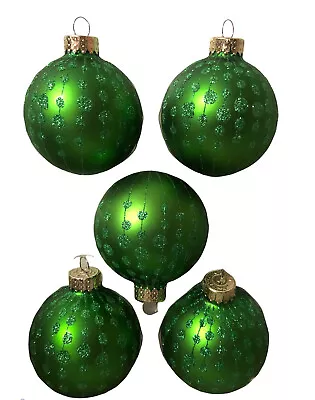 Set Of 2 Martha Stewart Christmas Ornaments Green Glitter Dots Original Boxes • $34.95