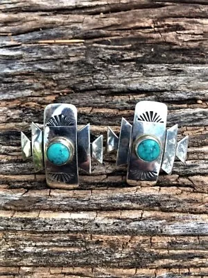 Vintage Silver & Turquoise Navajo Earrings Signed V. Hicks • $85