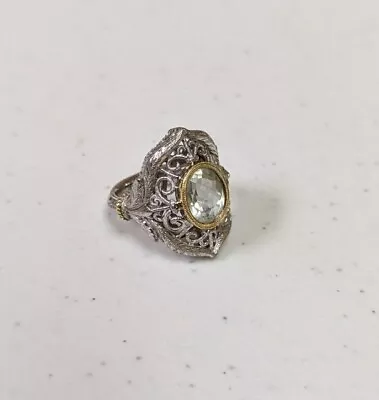 GABRIEL & Co FILIGREE ART DECO STERLING SILVER 18K GOLD GREEN AMETHYST RING Sz 6 • $139.99