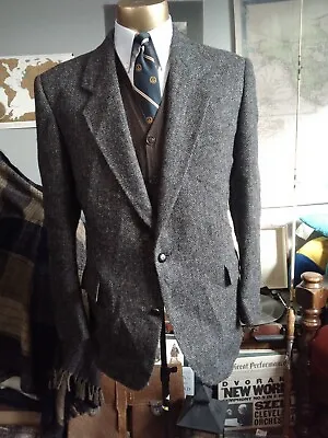 VTG HARRIS TWEED Men Blazer  Sport Coat 2 Buttons 44R Grey • $47.83