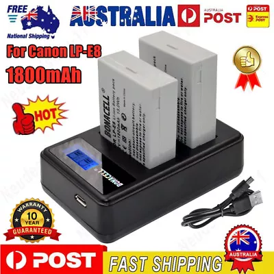 2X 1800mAh LP-E8 Battery + LCD Dual Charger For Canon EOS 550D 600D Rebel T4i QP • $30.99