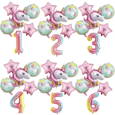 6Pcs Large Unicorn Foil Balloon Kids Birthday Baby Shower Party Decoration Set • £3.99