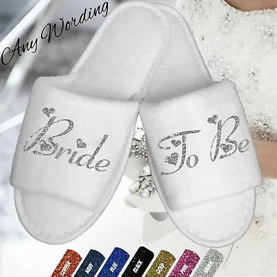 Spa Slippers Bride Hearts Personalised Glitter Bridesmaid White Wedding Bridal • £1.99