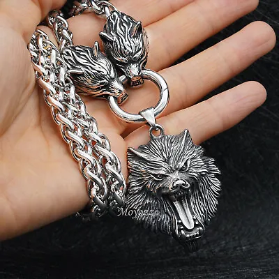 Mens 20 Inch Stainless Steel Viking Wolf Head Pendant Necklace Heavy Men 28 Inch • $19.99