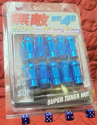 Muteki BLUE SR48 Tuner Lugs Kit Extended 12X1.5 Lug Nuts 20 Valve Stem DICE Caps • $53.99