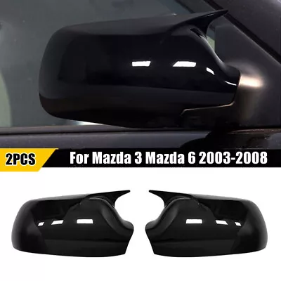 For Mazda 3 Mazda 6 2003-2008 Gloss Black OX Horn Side Mirror Cover Cap Trim • $36.97