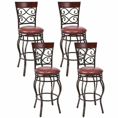 Costway 4 Vintage Bar Stools Swivel Padded Seat Bistro Dining Kitchen Pub Chair • $249.99