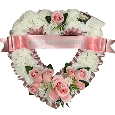 Artificial  Funeral Flowers Heart Wreath Memorial Grave Tribute Dad  Mum Wife • £23.99