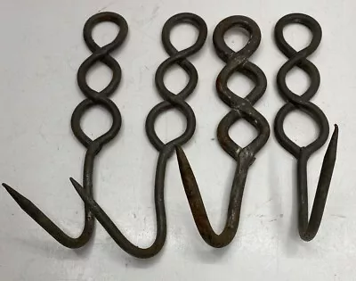 LOT Of 4 VINTAGE MEAT HOOKS HAND FORGED WROUGHT IRON BUTCHER 3-twisted • $29.50