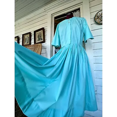 Vintage 1960s Blue Cotton Day Dress Westbury Fashion Size L/XL • $45