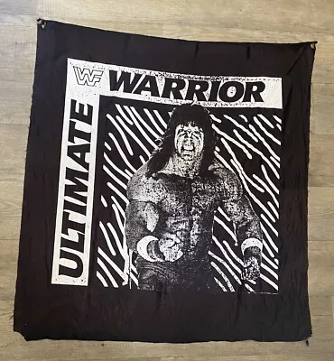 WWF VTG  Ultimate Warrior Banner Flag Titan Sport Black Graphic Nylon 40x43 Torn • $25