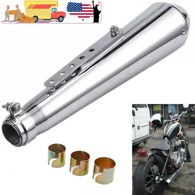 Universal Motorcycle Exhaust Pipe Muffler Silencer Chrome For Harley Racer Cafe • $42.88