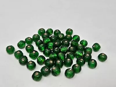 50 Pcs Vintage Clear Transparent Green 10mm Fluted Round Glass Beads • $12.99