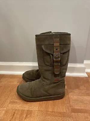 UGG Australia Retro Cargo Boots 1895 Olive Green Fur Boots Buckle Womens Size 7 • $65