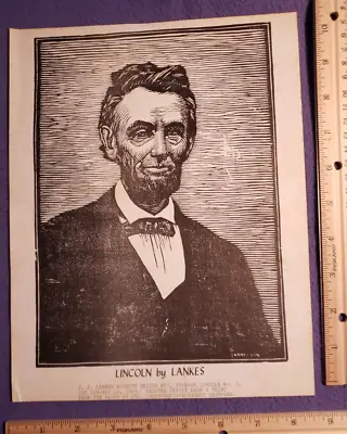 AUTHENTIC PRINT   ABRAHAM LINCOLN   ( 11 X 8 1/2  )  By  JJ LANKES (1884-1960) • $8.95