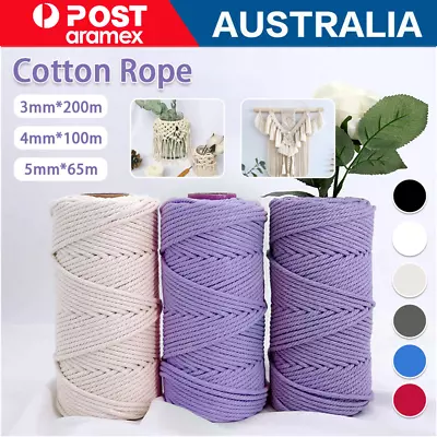 3/4/5/6mm Macrame Rope Natural Beige Cotton Twisted Cord Artisan Hand Craft 1PCS • $11.85