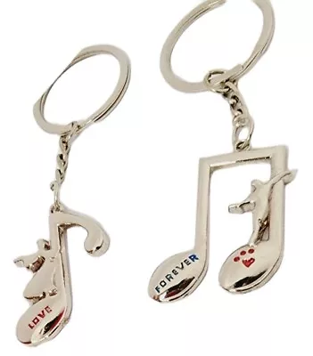 Musical Note Keychain Set 2 Love Forever Silvertone Metal Dancer New Gift • $14