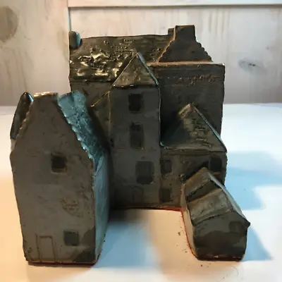 Vintage Miniature Buildings Clay Glazed Row Houses CourtYard Felt Bottom 5  Tall • $45.99