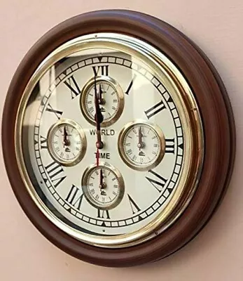 £79.02 • Buy Vintage Wooden Look, (Brown) 16'' Inch, Antique Style World Wall Clock Decor FR3