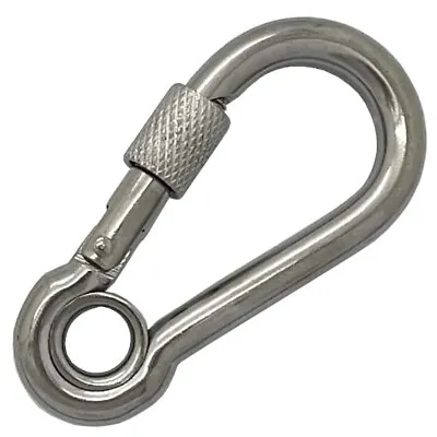 Stainless Steel Locking And Eye Let Carbine Hook Screw Gate 5mm-10mm UK STOCK • £3.89