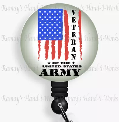 Military US Army Veteran Flag Retractable Badge Reel Lanyard ID Holder • $12.71