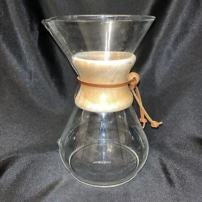Vintage Chemex Glass Pour Over Coffee Carafe  9  Tall With Wood & Leather Collar • $28