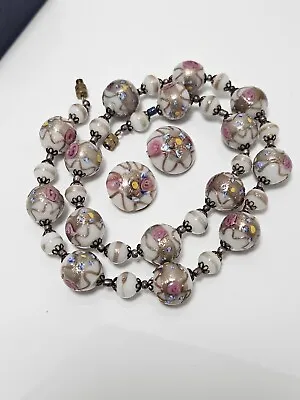 Vintage Venetian Murano Wedding Cake Beads Earrings Set 19   • $69.99