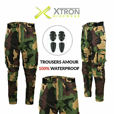 Army Green Black Camouflage Cordura Armoured Waterproof Motorcycle Bike Trousers • £38.99