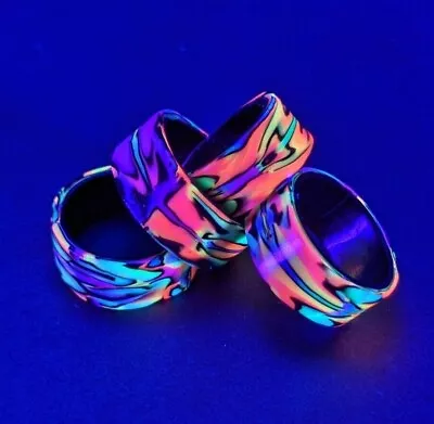 UV Band Ring Psychedelic Neon Design  Sizes 17mm-21mm Various Colours • £8.49