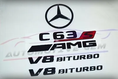 C63S SEDAN AMG V8 BITURBO Rear Star Emblem Glossy Black Badge Combo Set Mercedes • $39.99