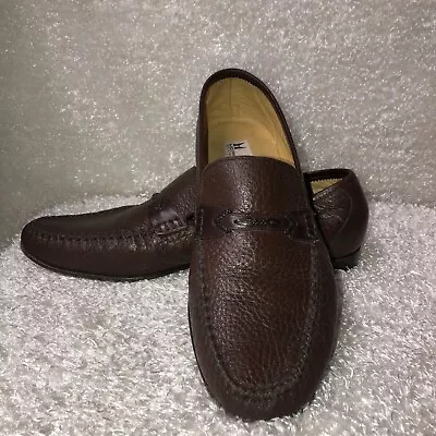 Vintage Moreschi Brown Pebbled Leather Loafers Size 12 US Made In Italy Slip On • $37.50