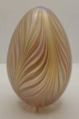 Vintage Vandermark Signed Studio Art Glass Egg Sculpture Paperweight Feather • $78