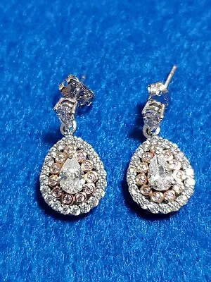 Pear Cut White & Pink Sapphire Earrings Sterling Silver Jewelry PAJ BR-NNB • $32.55