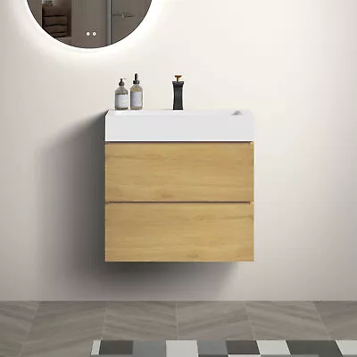 24  Natural Oak Bathroom Vanity With Sink  Storage Wall Mounted Bathroom Vanity • $496.62