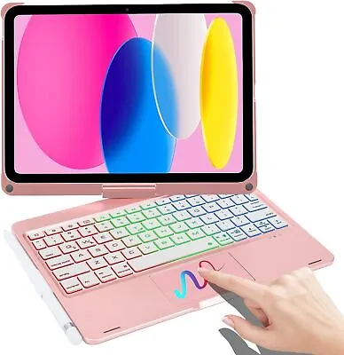 For IPad 10th Generation 10.9  2022 Backlit Touchpad Keyboard Case 360° Rotation • £14.99