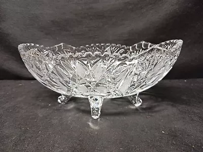 Vtg Bohemian Cut Crystal Footed Clear Oblong Sawtooth Candy Nut Bowl 10  Wide • $24.95