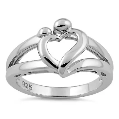 Sterling Silver 925 Mother & Child Heart Ring Mothers Day Adorable Jewelry R78 • $36.99