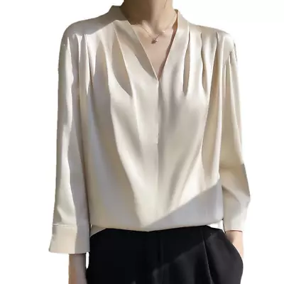 $20.57 • Buy Mulberry Silk Long-sleeved Shirt Women's Morning Satin Chiffon V-neck Top