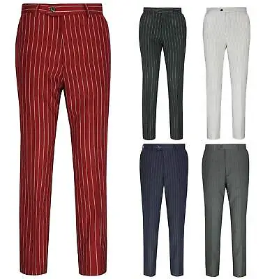 Mens Classic Tweed Pinstripe Trousers Retro Vintage Tailored Fit Suit Dress Pant • £44.99