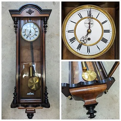 Antique Victorian Vienna Regulator Style Single Brass Weight Wall Clock 105cm • £160
