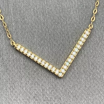 Signed Nadri Womens Gold Tone 18” V Micro Pave Pendant Necklace • $23